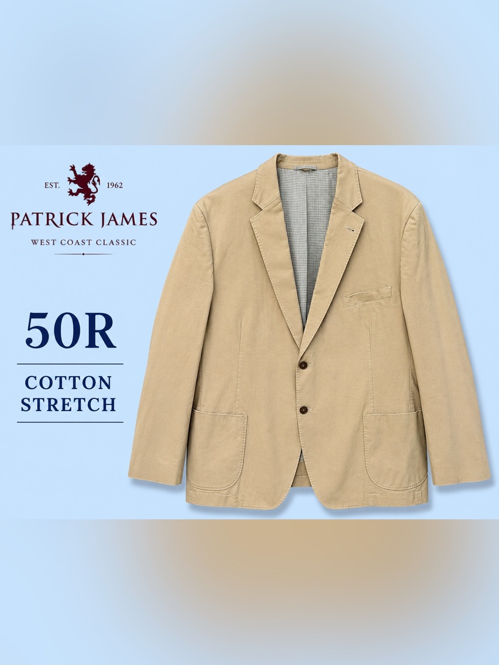 Patrick James West Coast Classic Tan Cotton Stretch Sport Coat Blazer 50R